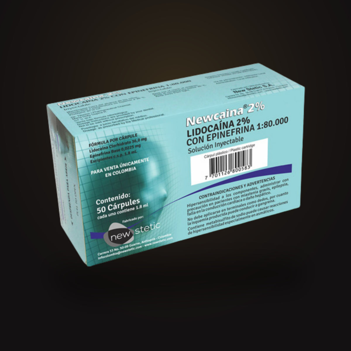 Newcaina Lidocaína 2% con Epinefrina 1:80.000 (50 cárpules)